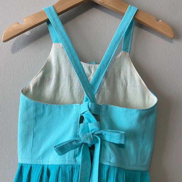Handmade Children's 100% Cotton Embellished Blue Crossed Straps Dress - Picture 7 of 12